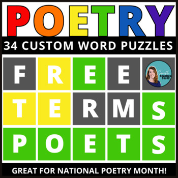 Preview of Word Puzzles for Poetry Terms and Poets - 34 different puzzles - FREE