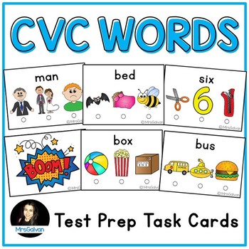 Preview of CVC Words Game Test Prep Task Cards Scoot or Kaboom