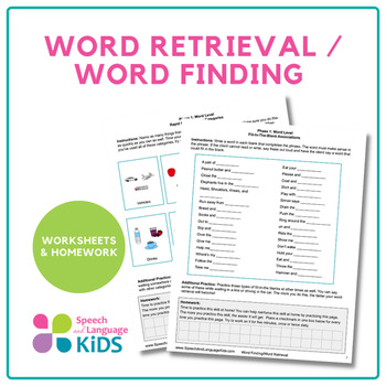 Preview of Word Retrieval/Word Finding Worksheets & Homework for Speech/Language Therapy