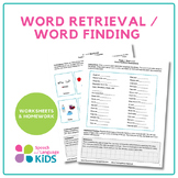 Word Retrieval/Word Finding Worksheets & Homework for Spee