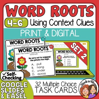 Preview of Word Root Task Cards Set 2 - Using Context Clues in Sentences | Print & Digital