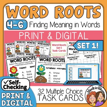 Preview of Word Root Task Cards Using Word Pairs | Set 1 | Print & Digital | ELA Test Prep!