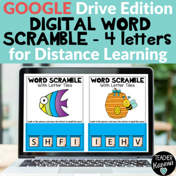 Preview of Word Scramble Distance Learning Google Drive for 4 Letter Words