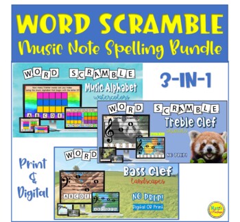 Preview of Word Scramble Music Note Spelling Bundle