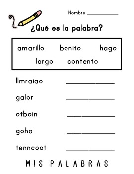 Word Scramble / Palabras Enredadas (Spanish High Frequency Words Set 4)
