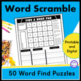 Word Scramble Puzzle Game Printable and Digital Finding Words