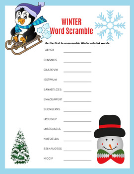 Word Scramble Worksheet for Winter Delight Puzzles Worksheet Activity