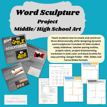 Preview of Word Sculpture 3D Art Project: Middle/High School Studio