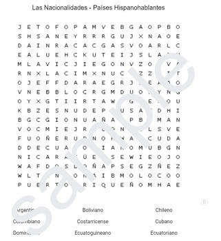 Preview of Word Search - 2 for the price of 1! - Nationalities Spanish speaking countries