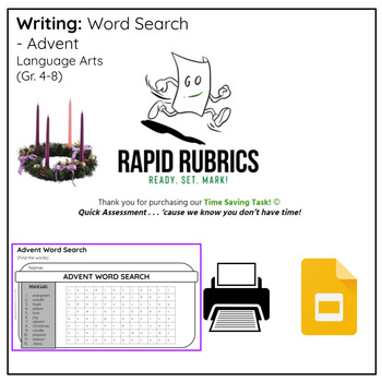 Preview of Word Search - ADVENT - Time Saving Task - Ontario - Rapid Rubrics