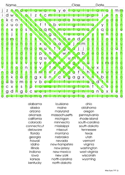 Word Search All 50 American States Answer Key By Wise Eyes Tpt