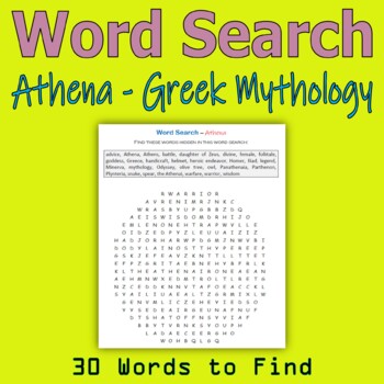 Preview of Word Search - Athena (Greek Mythology)