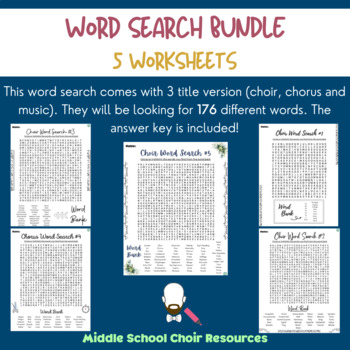 Preview of Word Search BUNDLE (all 5 sets of word searches)