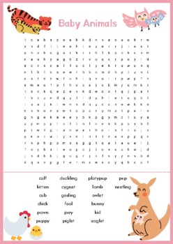 Word Search Baby Animals by Keren Chu | TPT