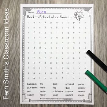 word search five back to school printables by fern smiths