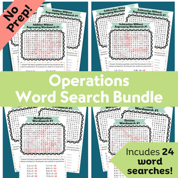 Preview of Word Search Bundle- Operations: Addition, Subtraction, Multiplication, Dvision