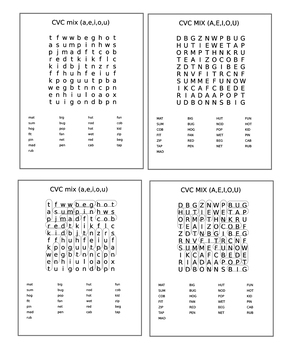 Preview of Word Search: CVC initial consonant change with all medial vowels