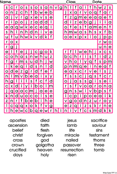Word Search ~ Cross ~ Easter ~ 31 Words + Colored + Black and White