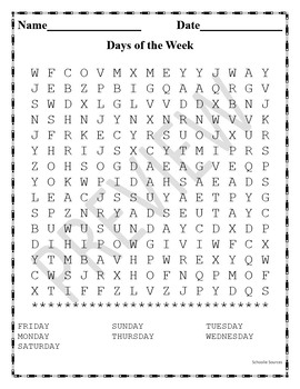 Word Search Days Of The Week By Kassondra Sosa TPT