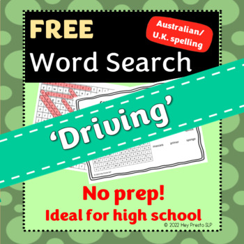 Preview of Word Search - 'Driving' (Freebie) - Great for teens/high school
