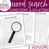 Word Search Expressions and Equations 7th Grade Math Vocabulary