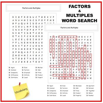 Preview of Word Search| Factors and Multiples