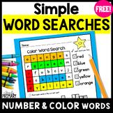 Free Easy Word Searches, Number and Color Words, Sight Wor