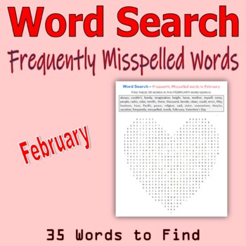 Preview of Word Search - Frequently Misspelled Words in February (Elementary Students)