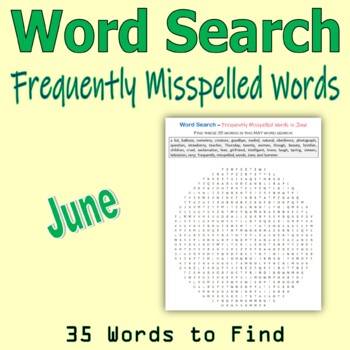 Preview of Word Search - Frequently Misspelled Words in June (Elementary Students)