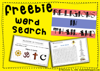 Preview of Word Search Game - Social Study For kids - Religions in Thailand