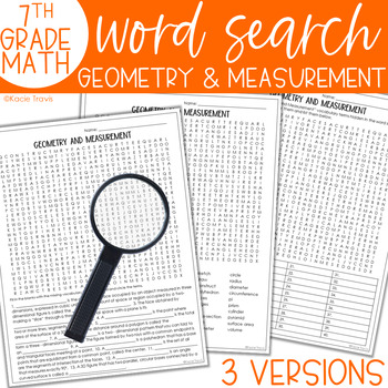 Preview of Word Search Geometry and Measurement 7th Grade Math Vocabulary