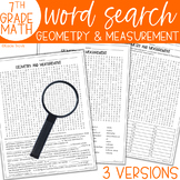 Word Search Geometry and Measurement 7th Grade Math Vocabulary