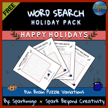 Preview of Word Search - Happy Holidays - Christmas, Hanukkah, Kwanzaa - Freebie No Prep