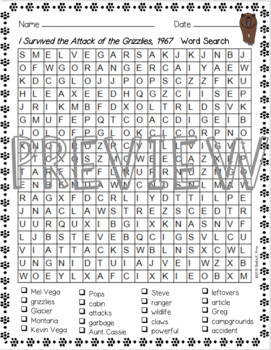 Word Search for I Survived the Attack of the Grizzlies, 1967 by Lauren ...