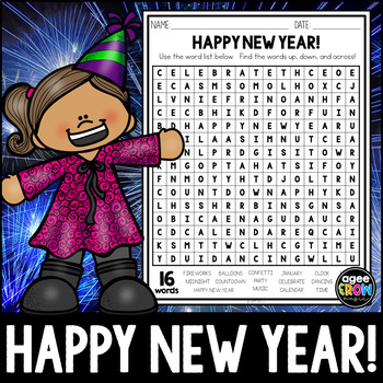 Preview of Blast Off to a Happy New Year! Fun Word Search Activity (15x15 Grid)