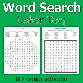 Preview of Word Search - Labor Day and Back to School in September