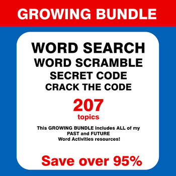 Preview of BUNDLE: Word Search Puzzles + Word Scramble +  Secret Code +  Crack the Code