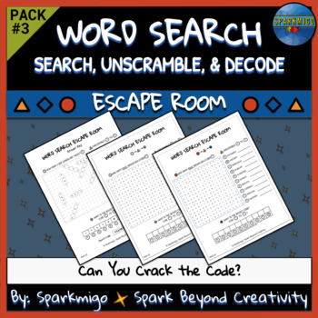 Preview of Word Search Mini Escape Room Puzzle: Search, Unscramble & Decode No Prep Pack #3