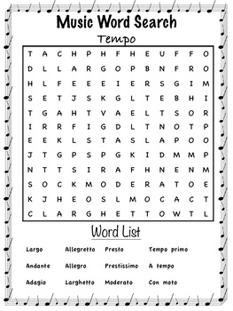 Word Search! Music Theory Tempo Markings Word Search by Last Minute Teacher