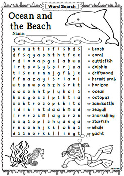Word Search - Ocean and the Beach by Play and Learn | TpT