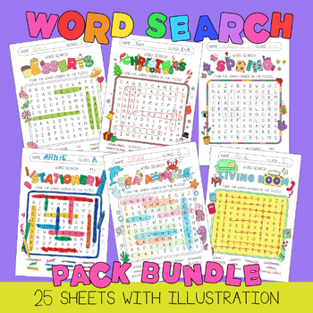 Preview of Word Search Package Bundle (25 WORKSHEETS) | Game for Kids
