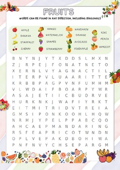 Preview of Word Search Puzzle - Fruits - Word Find - Spelling Enhancer