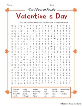 Word Search Puzzle: Valentine's Day by Teacher Trove Creations | TPT