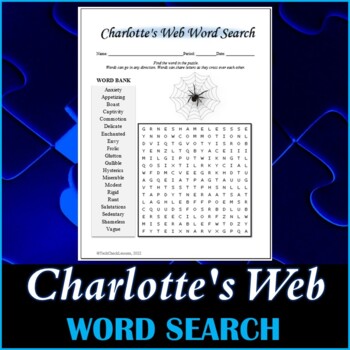 Preview of Word Search Puzzle for "Charlotte's Web" Novel by E. B. White