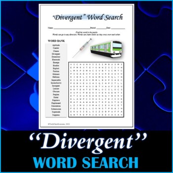 Preview of Word Search Puzzle for "Divergent" Novel by Veronica Roth