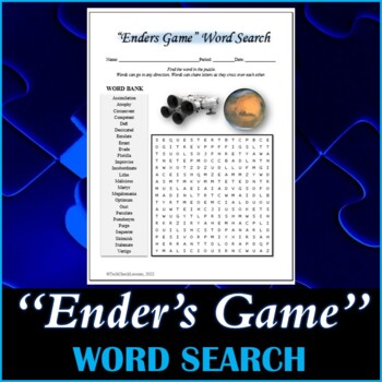 Preview of Word Search Puzzle for "Ender's Game" Novel by Orson Scott Card