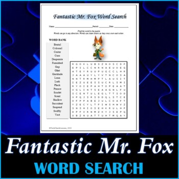 Preview of Word Search Puzzle for "Fantastic Mr. Fox" Novel by Roald Dahl