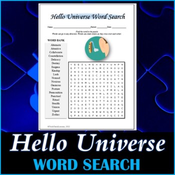 Preview of Word Search Puzzle for "Hello, Universe" Novel by Erin Entrada Kelly