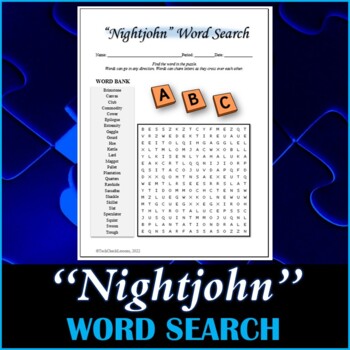 Preview of Word Search Puzzle for "Nightjohn" Novel by Gary Paulsen