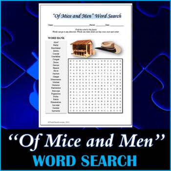 Preview of Word Search Puzzle for "Of Mice and Men" Novel by John Steinbeck